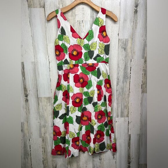 Boden Floral Print V Neck A Line Midi Dress womens 12L - Picture 5 of 7